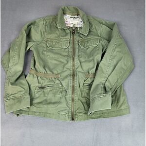 Oshkosh Bgosh Military Jacket Girls 14 Green Full Zip Lightweight Floral Lined
